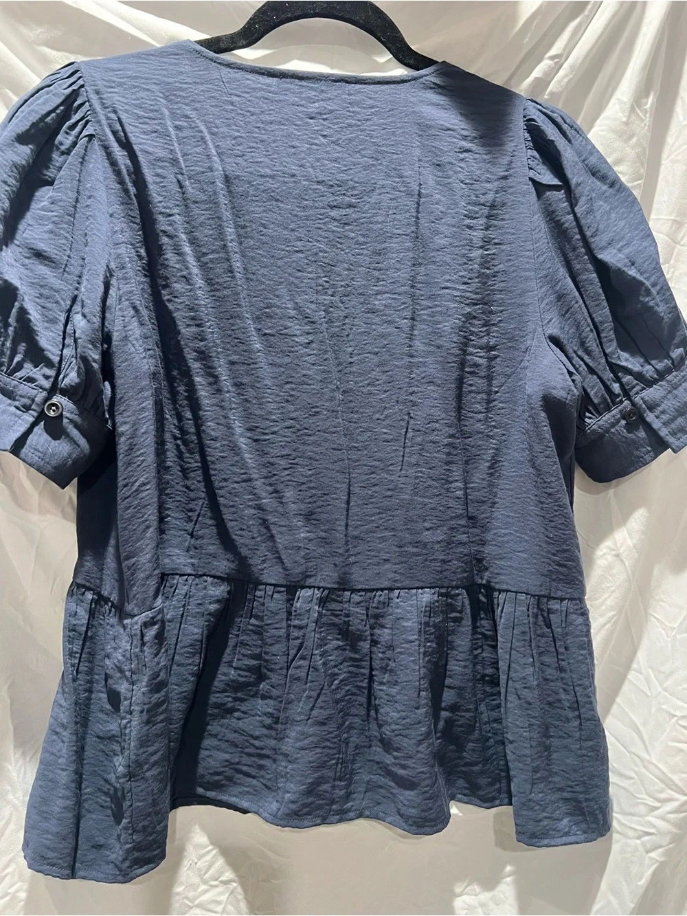 Madewell Slate Blue Button-Front Peplum Blouse